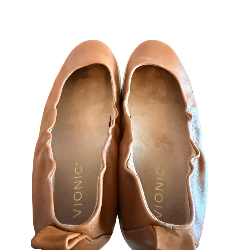 Vionic Uptown Ballet Flats Womens 9 Cognac Leather Orthotic Comfort Shoes - Picture 9 of 14